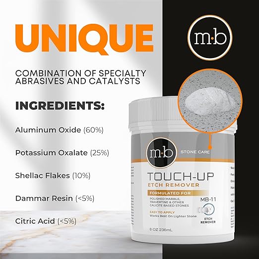 MB-11 Professional Marble Polish, Polishing Kit, Polishing Powder Etch Remover and Cleaner, Quartz Polishing Compound with Microfiber Cloth