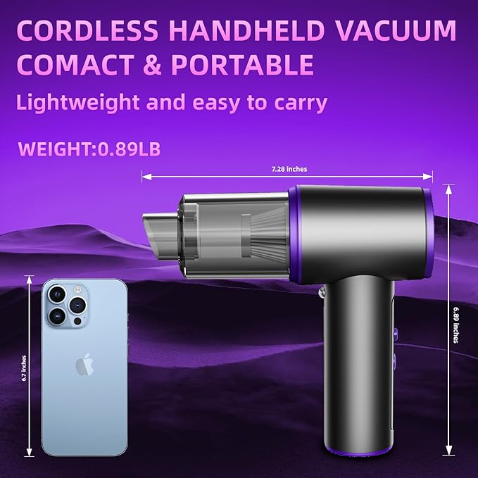 Aihoye Car Vacuum Portable Cordless, 22000PA Mini Vacuum Cleaner with Brushless Motor, 4-in-1 Air Duster & Air Blower & Pump Hand Held Vacuum Cleaner for Car, Home, Office, Camping, Pet, Auto