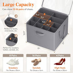 Lifewit Shoe Storage Organizer for Closet, Fabric Large Shoe Box Storage Containers with Clear Cover, Foldable Bins for Boots Heels Sneakers Fits 72-96 Pairs (Each 12-16 Pairs) 6 Pack Gray
