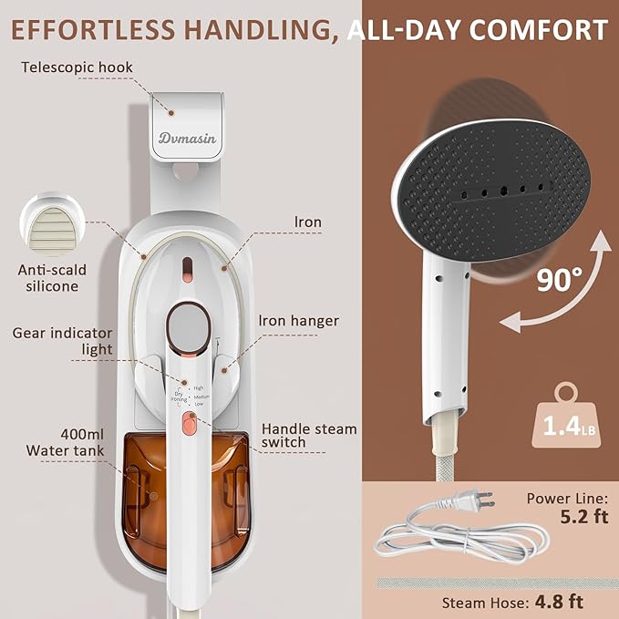 Steamer for Clothes 1500W Clothes Steamer Handheld Garment Steamer Iron Portable Fabric Wrinkles Remover 30s Rapid Heat Up for Travel Household