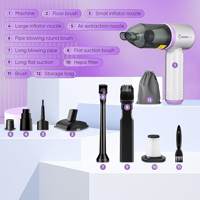 Mini Vacuum Cleaner, 3 in 1 Cordless Handheld Vacuum Cleaners, 18000Pa High Power Car Vacuum Cleaner with Brushless Motor,Adjustable Car Vaccum Portable for Cars,Desktop-DBS03 (Sliver and Purple)