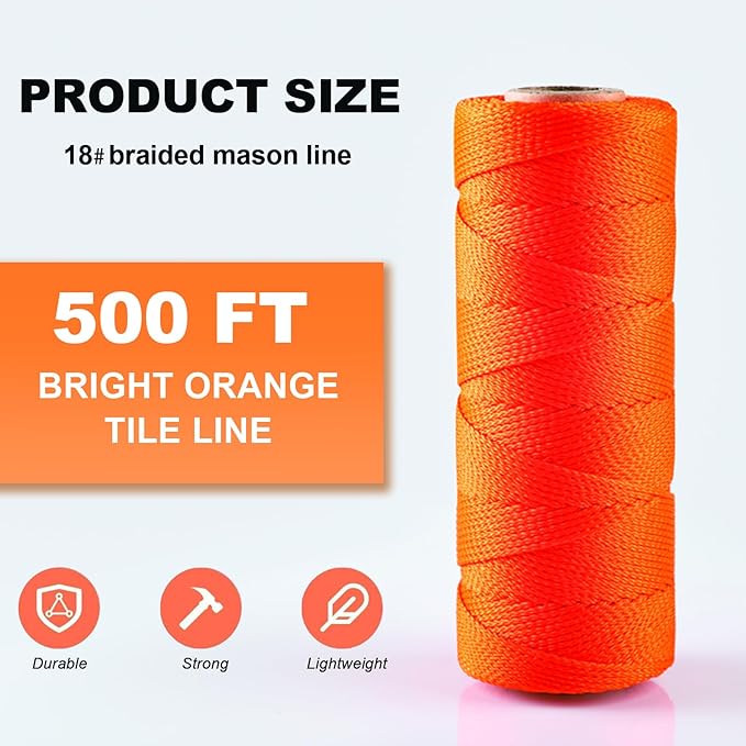 Mason Line, 500Ft, #18 Braided Nylon String, Nylon Twine for Gardening Or Masonry Tools, Twine String for Gardening and DIY Projects Crafting