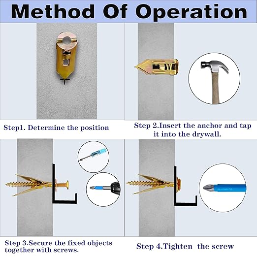 400pcs Self-Drywall Dilling Anchors Screws with 4 Different Expansion Sizes Screw Set, Zinc Plated Steel Dry Wall Screws no Drilling Required, Easy to Install