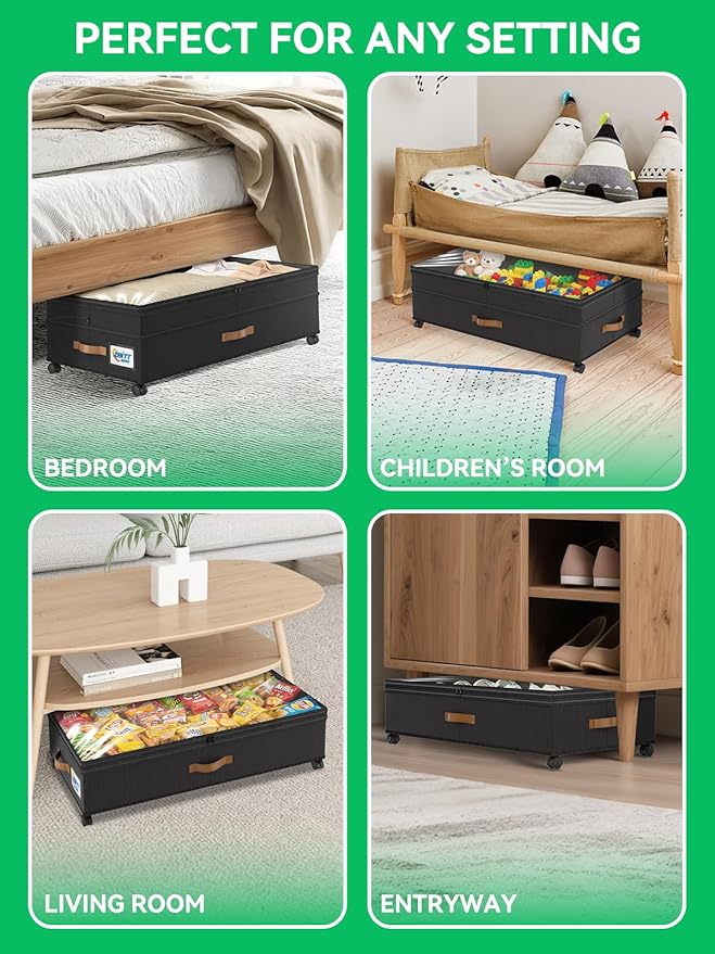 2Pack Under Bed Storage with Wheels, Scalable Under Bed Shoe Storage Containers, Clothes Organizer & Bedroom Furniture Organizers (Upgraded Style)
