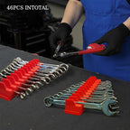46PC Red Magnetic Wrench Organizers Set for Tool Storage - Modular Wrench Holders with Metric & SAE Labeled Slots, Extra Strength Magnet Base - Workshop & Home Toolbox Organization Gift