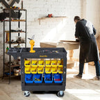 Elafros 2-Tier Utility Cart with 32 Storage Bins – Heavy-Duty Rolling Service Cart with Deep Tub Shelves, Locking Wheels, 550 lbs Capacity, 40.7"x17", for Workshop, Garage, Office