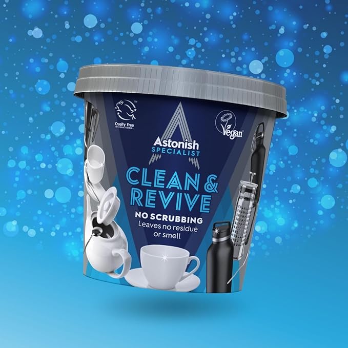 Descaling Foaming Powder | Tea & Coffee Mugs, Pots, Kettles & Stainless Steel | Dissolves Limescale & Eliminates Stains | Astonish Clean & Revive
