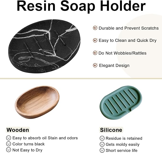 Soap Dish Bathroom Resin Marble Look Bar Soap Holder for Shower Soap Tray for Kitchen Sink(Marble Black)