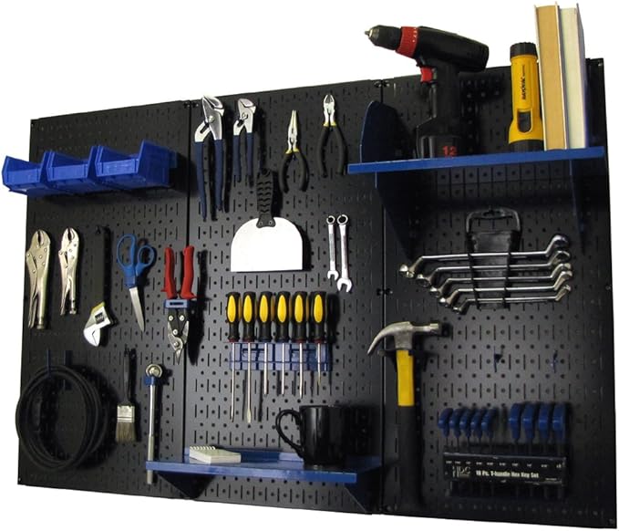 Wall Control Pegboard Organizer 4 ft. Metal Pegboard Standard Tool Storage Kit with Black Toolboard and Blue Accessories