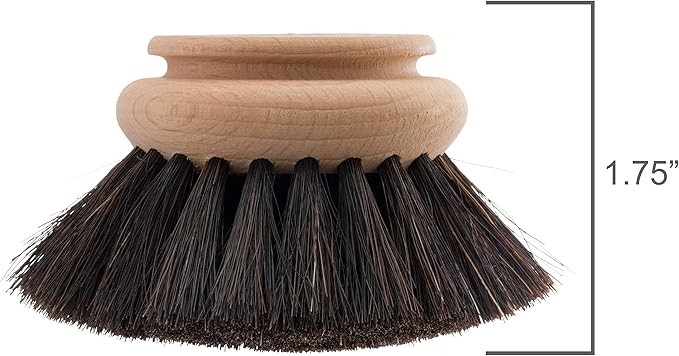 Redecker Horsehair Replacement Head for Dish Brush, 2-inch, Set of 2, 100% Natural and Soft Dark Horsehair and Untreated Beechwood, Made in Germany