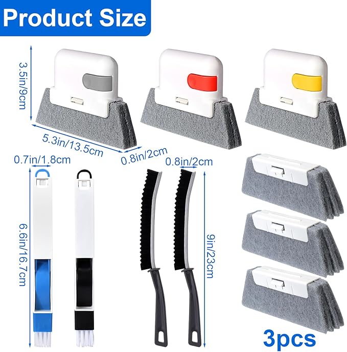 XANGNIER Window Sill Cleaner Tool,10 Pcs Magic Door Window Track Cleaning Tools Kit,Sliding Door Track Cleaner,Groove Crevice Cleaning Brush for Tile Lines/Shutter/Car Vents/Air Conditioner/Keyboard