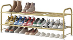 LINZINAR Shoe Rack Long 2 Tier Shoe Storage Organizer Metal Wide Shoe Shelf for Closet Entryway Bedroom 18 Paris Large Capacity, Gold