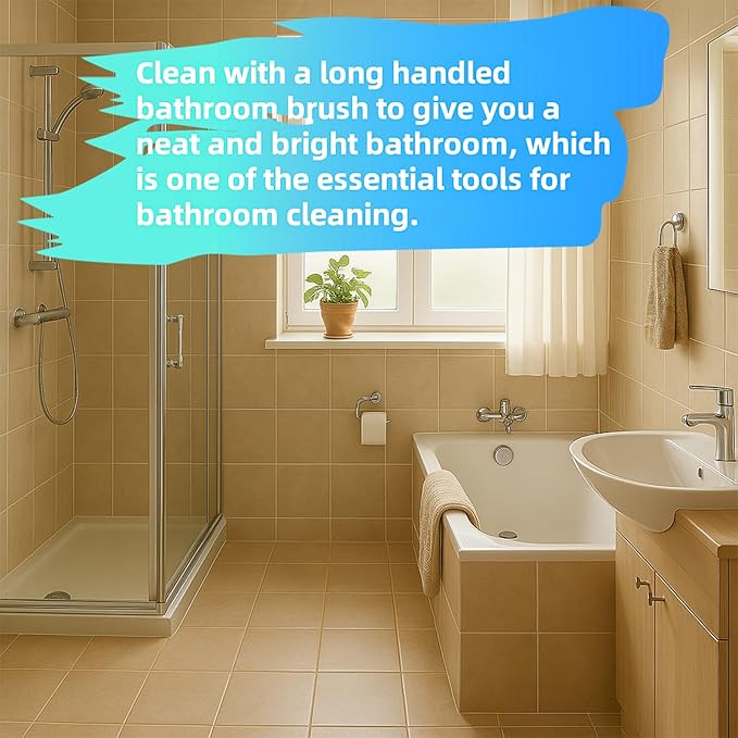 Long Handle Sponge Scrub Bathroom Brush, Sponge Cleaning Brush with Handle Large Wall Scrubber Shower Long Handles Brush for Tableware, Kitchen, Toilet, Bathroom Cleaning Tools Accessories White