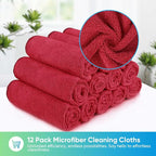 HOMEXCEL Red Microfiber Cleaning Cloth, 12 Pack Premium Microfiber Towels for Cars, Lint Free, Scratch-Free, Highly Absorbent, Reusable Cleaning Rags for Car, Household, Kitchen, Window, 11.5"X11.5"