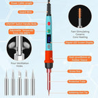Soldering Iron Kit, 90W LED Digital Soldering Gun kit with Ceramic Heater, 110V Adjustable Temperature Solder Welding Iron Kits, Auto-sleep, Thermostatic Design, Blue