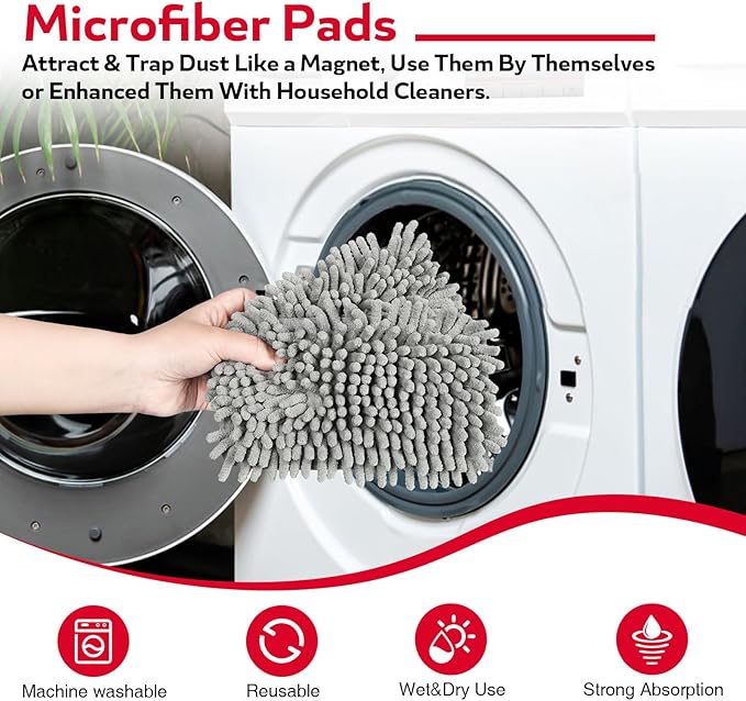 Ceiling Fan Cleaner Duster , 62.5‘’ Extendable Long Handle Ceiling Fan Blade Cleaning Tool, Reusable Chenille & Microfiber Mop Head for Dusting Ceiling Fan Baseboard Wall Floor,car wash mop