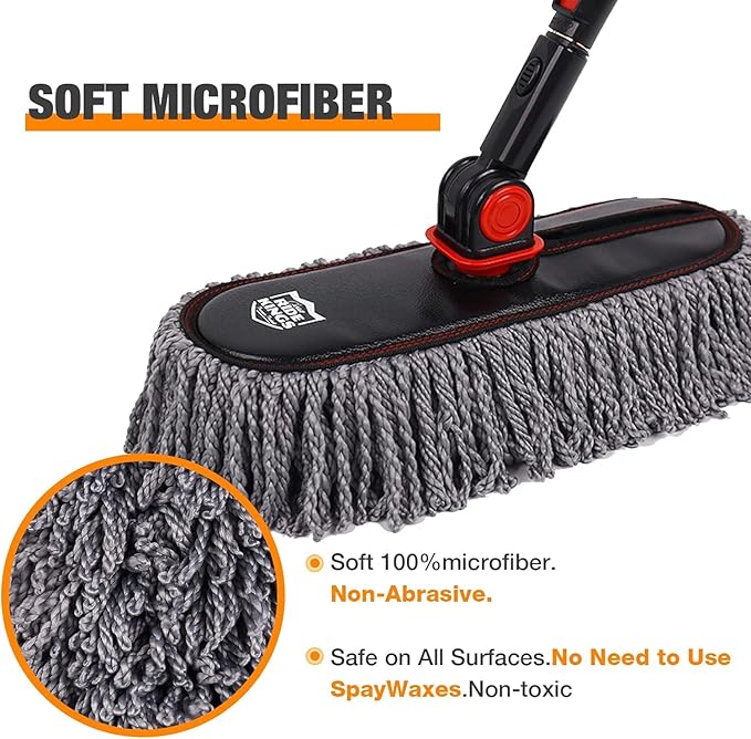Microfiber Duster, Car Duster Kit,Interior & Exterior Cleaning Tools,Dashboard Detailing Brush,Scratch Lint Free,Pollen Removing,Extendable Handle,Truck,SUV,RV,Set of 2