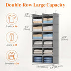 Lifewit Dual-Row Shelf Hanging Closet Organizer and Storage, Clothes Shelves with 3 Sturdy Hooks for Clothing Organization, Foldable Container Hold Up to 36 Sweaters, 6 Tier 12 Sections, Light Gray