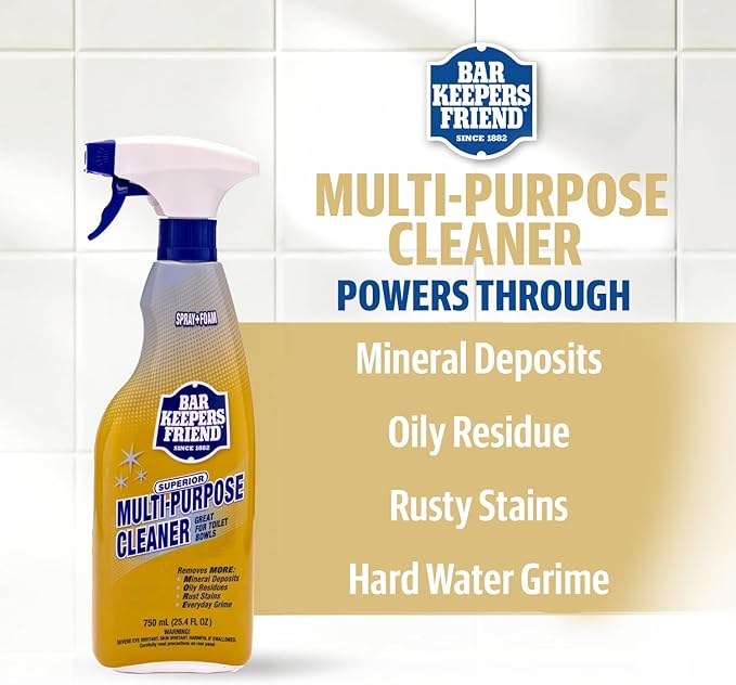 Bar Keepers Friend Soft Cleanser (13 oz) and MORE Spray + Foam (25.4 oz) Multipurpose Cleaner Bundle, Stain & Rust Remover for Multi Surface Bathroom, Kitchen & Outdoor Cleaning