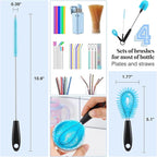 3-in-1 Stainless Steel Bottle Cleaning Brush Set - Long Handle for Narrow Neck, Sport, Baby, Flask, Straw, Tumbler, Cup