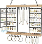 Feyejade Large Rotating Hanging Jewelry Organizer, 5-Tier Earring Holder Storage Holds up to 180 Pairs, Wall Mounted Jewelry Rack for Earrings, Necklaces, Bracelets and Rings, for Girls, Black