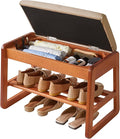 Wood Shoe Bench with Flip-Top Storage,2-Tier Entryway Shoe Bench,23.62in Shoe Rack with Cushion for Living Room,Cherry Wood Color YD-WD060C