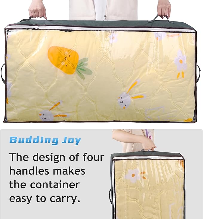 Budding Joy 90L Under Bed Storage Containers, Closet Organizers and Storage Bins, Foldable Underbed Storage Bags for Wrapping Paper, Blanket, Clothing, Comforter, Sweaters, Pillows, Linen Sheets, Grey