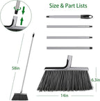 Indoor/Outdoor Broom for Floor Cleaning with 58 inch Long Handle, Angle Brooms Heavy Duty for Home Garage Kitchen Office Courtyard Lobby Lawn Concrete (Gray)