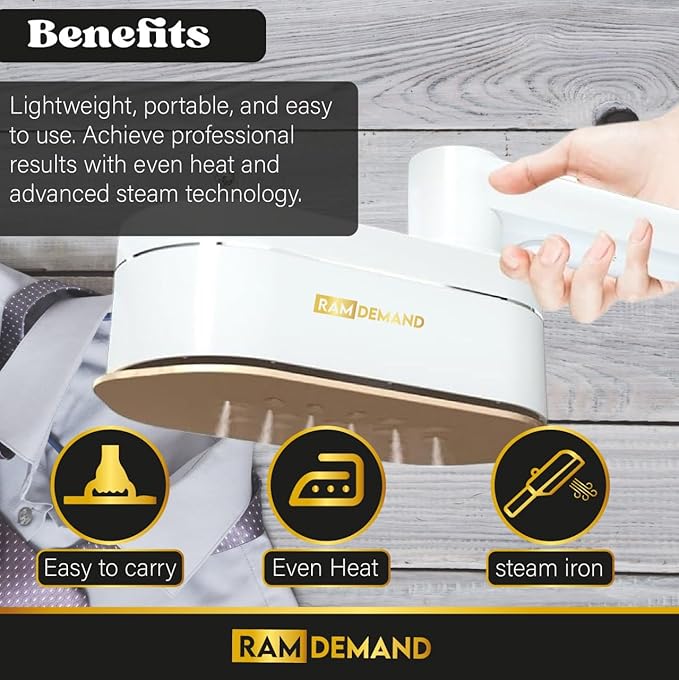 Steamer for Clothes – Handheld Portable Clothes Steamer for Travel and Home – Compact Garment Steamer with Fast Heat-Up – Lightweight Wrinkle Remover by Ram Demand