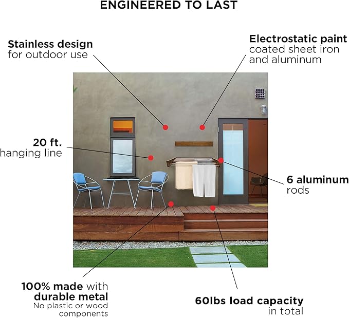 Step Up Laundry Drying Rack (40-INCH Wide - Wood-Look), Wall Mounted, Retractable Clothes Drying Rack, 60lbs Capacity, 20 Linear Ft, with Wall Template and Long Screwdriver Bit