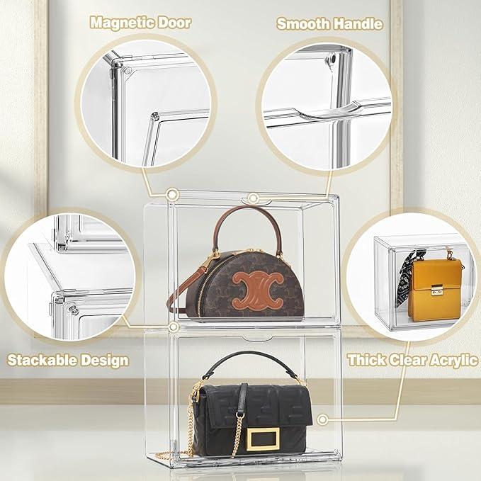 5 Pack X-Large Acrylic Shoe Box Size 14, Clear Sneaker Shoe Display Case Transparent Stackable Storage Box Purse Handbag Organizer, Figure Collectibles Showcase, Fit Underbed, Closet, Bathroom