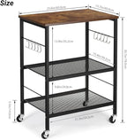 LIANTRAL Rolling Cart, 3-Tier Utility Microwave Bar Coffee Cart Kitchen Storage Shelf On Wheels, Brown Large Side End Table Nightstand for Home Office