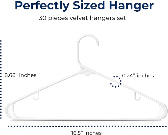 SereneLife Plastic Hangers 30 Pack - Space Saving Clothes Hanger - Durable & Strong Closet Organizers and Storage with Built-in Strap Hooks - Essential for Shirts, Pants, Skirts & Coats (White)