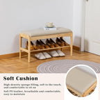 Shoe Bench, Entryway Bench, Wood 2-Tier Shoe Rack with Cushion Padded Seat Shoe Organizer (31.5",Beige+Nature)