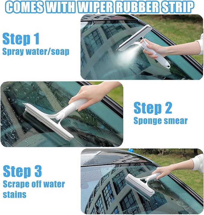 3 in 1 Window Cleaning Scraper,3 in 1 Spray Squeegee,2025 All-Purpose Window Squeegee with Sprayer for Windows,Mirrors,Car Glass,Kitchen,Home(White)