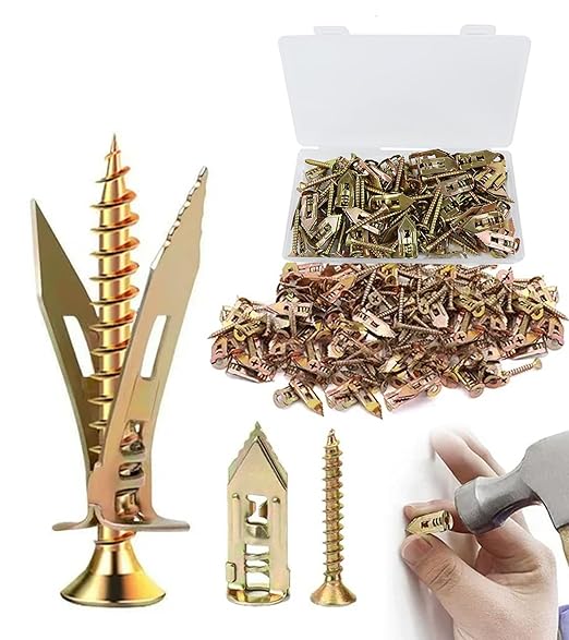 200PCS Self Drilling Drywall Anchors with Screws Kit,2025 Upgraded Board Anchors Kit，100PCS Sheetrock Anchors and 100PCS Screws, Eliminating The Need for Drilling or Punching Holes in The Wall