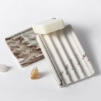 Koville Natural Marble Soap Dish for Shower, Stone Soap Tray for Bathroom, Bar Soap Holder for Sink, Stripe Grooves Saver Stone Dish Tray Keep Bars Dry Easy Clean(Palissandro Classico)