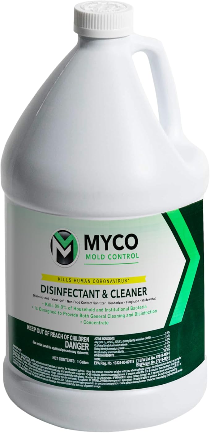 Myco Mold Control Concentrate – EPA-Registered Hospital Grade Disinfectant & Cleaner, Quat Formula for Mold Remediation & Bacteria Control, Commercial & Residential Use, 1 Gallon