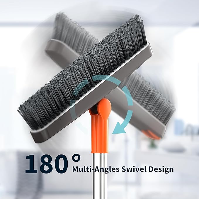 AIR U+ Grout Brush with Long Handle 180° Swivel Scrub Brush with Tweezers to Hair Clip V-Shape Grout Line Scrubber Stiff Bristles for Deep Cleaning Crevice, Tile Line, Shower, Kitchen, Corners