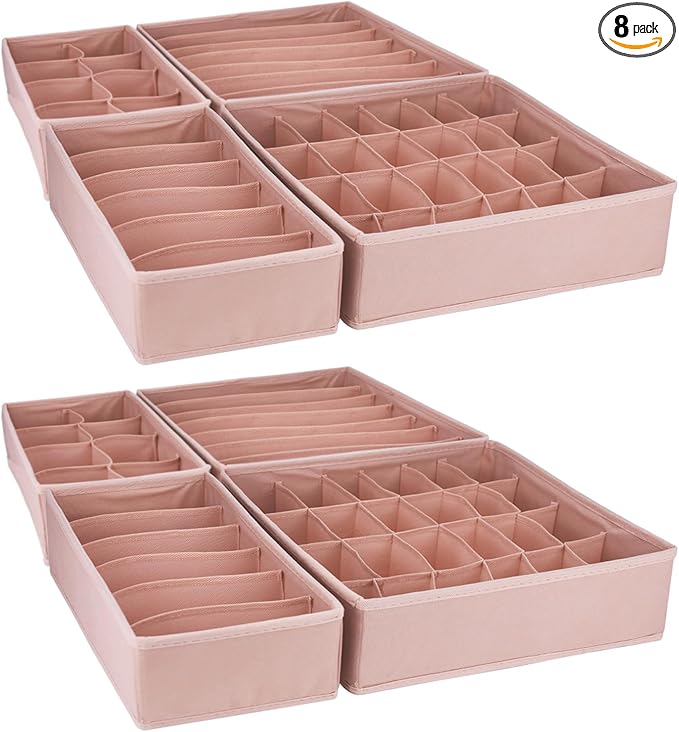 8 Pack Dresser Drawer Organizer Clothes Underwear Sock dusky pink Drawer Organizer Bins Fabric Foldable Organizer Storage Box Closet Cloth Drawer Dividers Closet Underwear Organizer Drawer