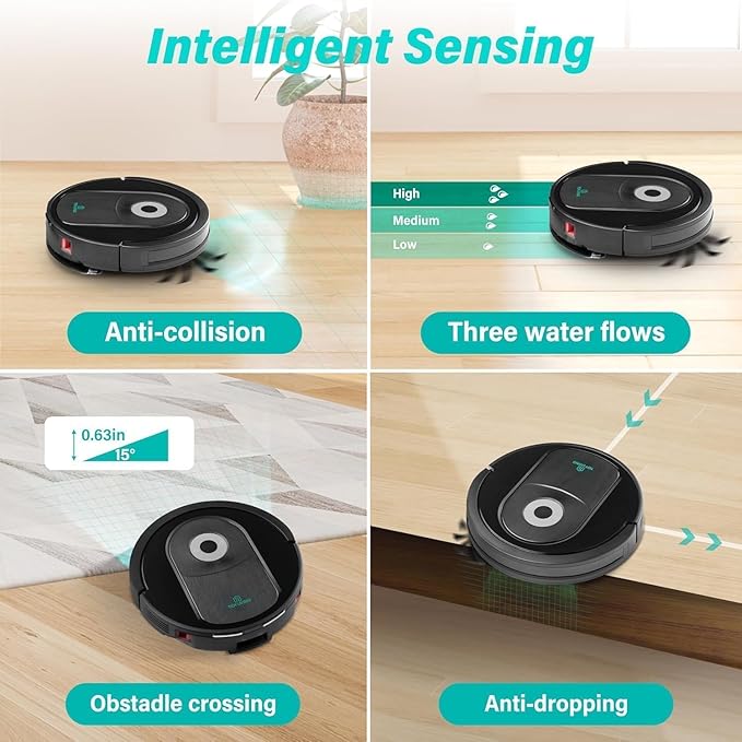 Xcity Robot Vacuum and Mop Combo, 4000Pa Strong Suction Smart Vacuum Cleaner with Water Tank & Dustbin, Self-Charging Robotic Vacuum for Pet Hair, Hard Floors & Carpets, App Control, Black