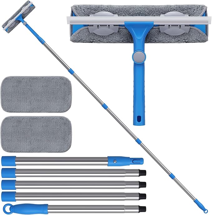 6.7 Feet Window Squeegee, 2-in-1 Window Cleaner Tool with Extension Poles, Squeegee for Window Cleaning Kit, Window Washing Equipment for Car Windshield Glass Door Indoor Outdoor High Windows