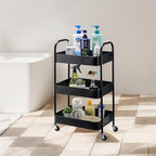 SETTFRFE 3 Tier Rolling Cart Metal,File and Art Cart with Wheels,Storage Shelf Organizer Cart for Bathroom,Office,Kitchen,Black
