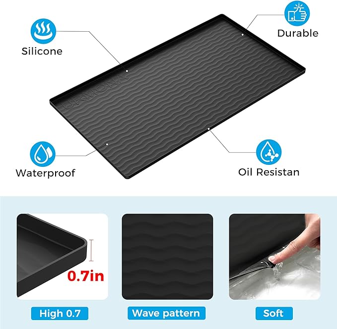 URMONA 22'' x 22'' Waterproof Silicone Under Sink Mat Cabinet and Counter Protector, Shelf Liner for Kitchen and Bathroom, Storage and Organizers, Litter Mat, Pet Cat Puppy Essentials（Light Grey）