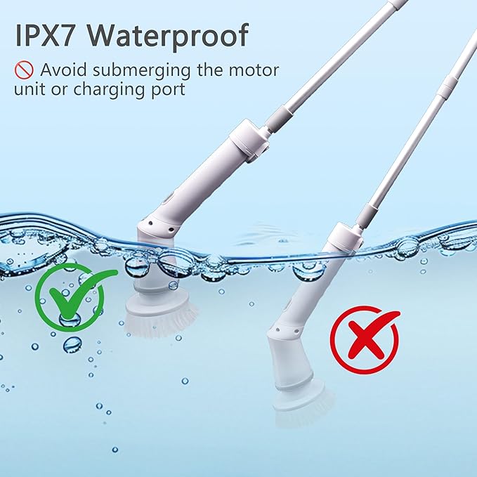 Electric Spin Scrubber,Cordless Power Cleaning Brush with 6 Brush Heads-Dual Speed,IPX7 Waterproof Adjustable Extension Handle,Bathroom Shower Scrubber for Grout,Tile,Tub, Floor,Car