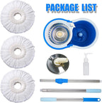 Spin Mop and Bucket System | 360 Spin Mop and Bucket with Wringer Set | Mops for Floor Cleaning | 3 Microfiber Mop Replacement Head Refills | 61" Extended Handle | Wet and Dry Use Floor Mop