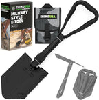 RHINO USA Folding Survival Shovel w/Pick - Heavy Duty Carbon Steel Military Style Entrenching Tool for Off Road, Camping, Gardening, Beach, Digging Dirt, Sand, Mud & Snow.