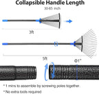 Rake for Leaves, 5ft Adjustable Metal Garden Leaf Rake with Expandable Head 7-16", Small Cllapsible Rakes for Lawns Gardening Camping Heavy Duty