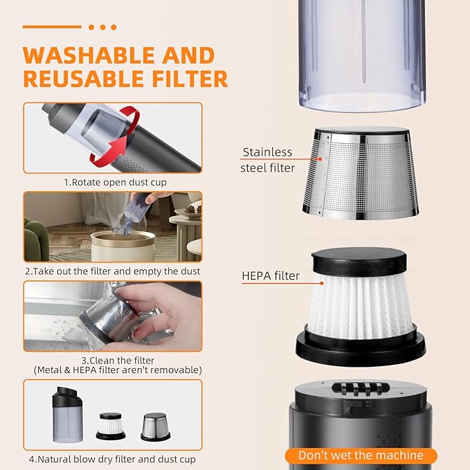 Car Vacuum Portable Cordless 19000Pa Powerful Suction, 4-in-1 Mini Vacuum Cleaner Rechargeable Type-C, Wireless Handheld Vacuum for Car, Office Desk & Home