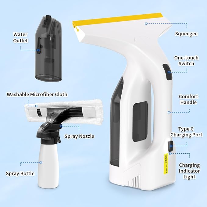 WV-03 Electric Window Vacuum Squeegee Cordless 11", Window Vac with 2.2KPA MAX Suction, Perfect for Showers, Mirrors, Glass, Countertops